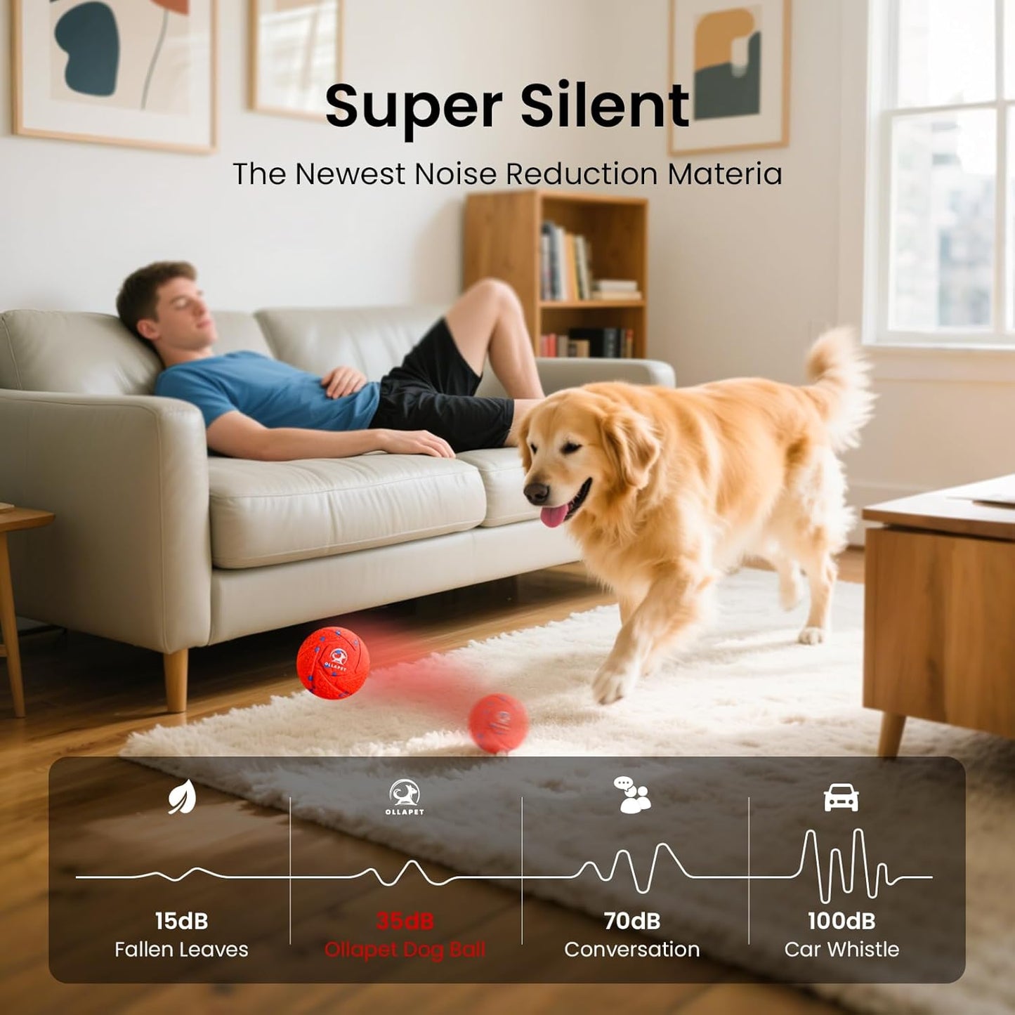Smart Interactive Dog Ball - Auto Bouncing & Rolling, Chew-Resistant E-TPU Material, 3 Interactive Modes, IPX7 Waterproof, Smart Chase Pet Toy Ball for Medium and Large Dogs (Red)