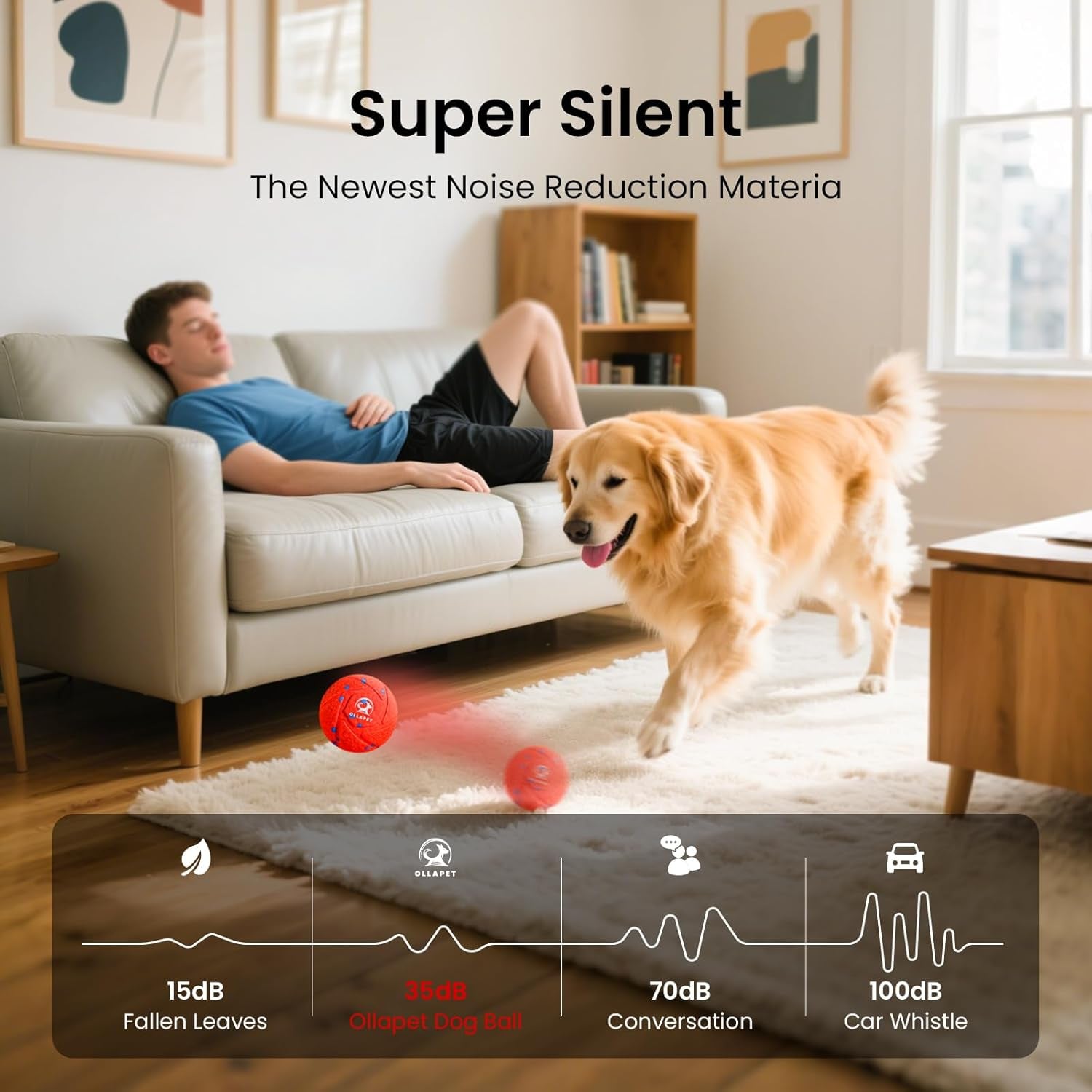 Smart Interactive Dog Ball - Auto Bouncing & Rolling, Chew-Resistant E-TPU Material, 3 Interactive Modes, IPX7 Waterproof, Smart Chase Pet Toy Ball for Medium and Large Dogs (Red)