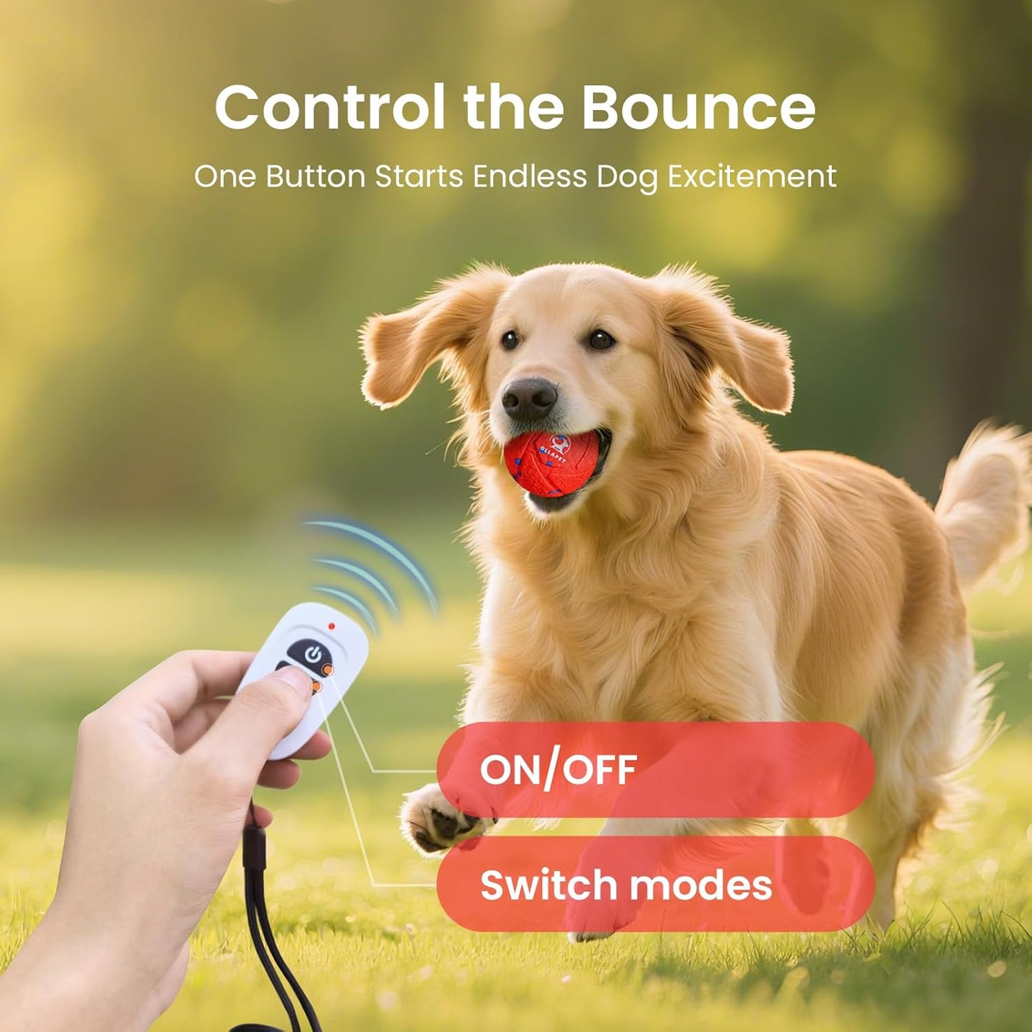 Smart Interactive Dog Ball - Auto Bouncing & Rolling, Chew-Resistant E-TPU Material, 3 Interactive Modes, IPX7 Waterproof, Smart Chase Pet Toy Ball for Medium and Large Dogs (Red)