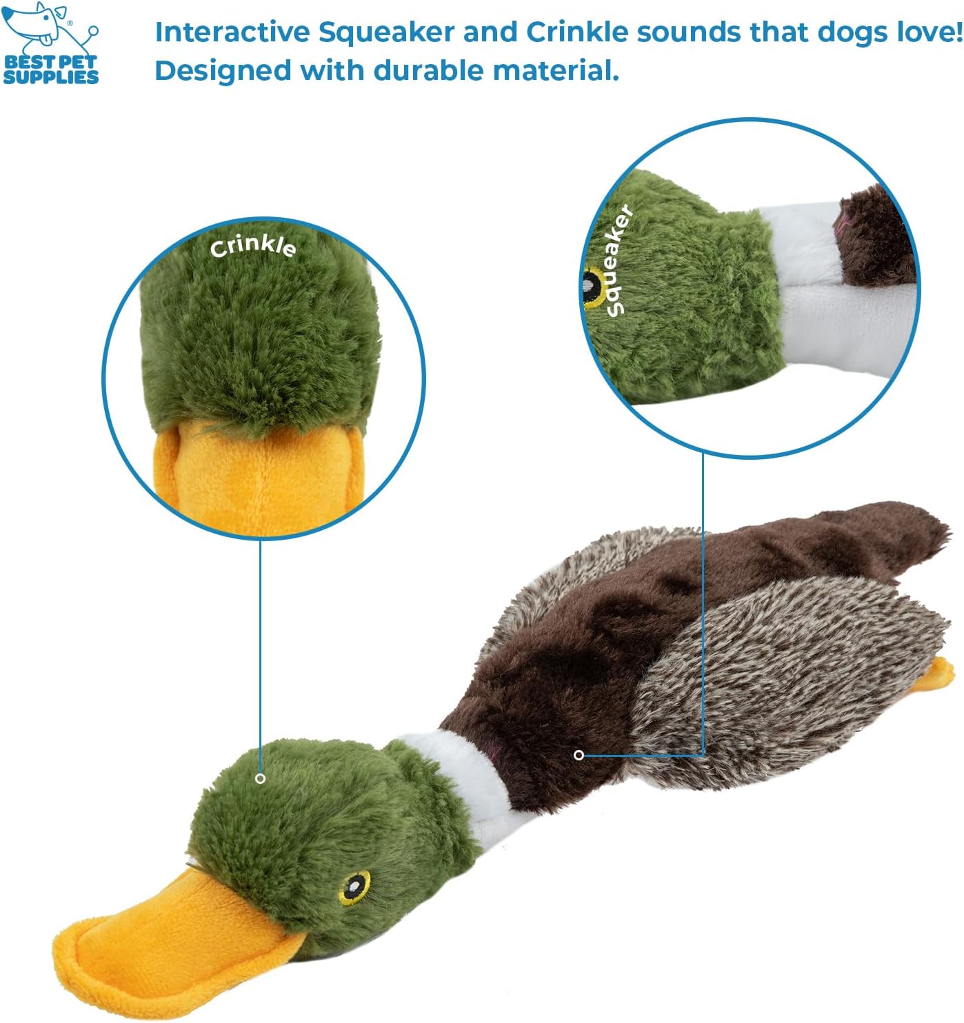 Interactive Squeaky Dog Chew Toy, Ideal Dog Toys for Chewers, Small, Medium & Large Dogs, and Fetch Lovers - Mallard Duck (Brown), Small