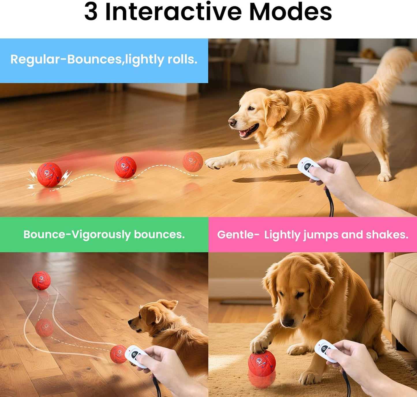 Smart Interactive Dog Ball - Auto Bouncing & Rolling, Chew-Resistant E-TPU Material, 3 Interactive Modes, IPX7 Waterproof, Smart Chase Pet Toy Ball for Medium and Large Dogs (Red)