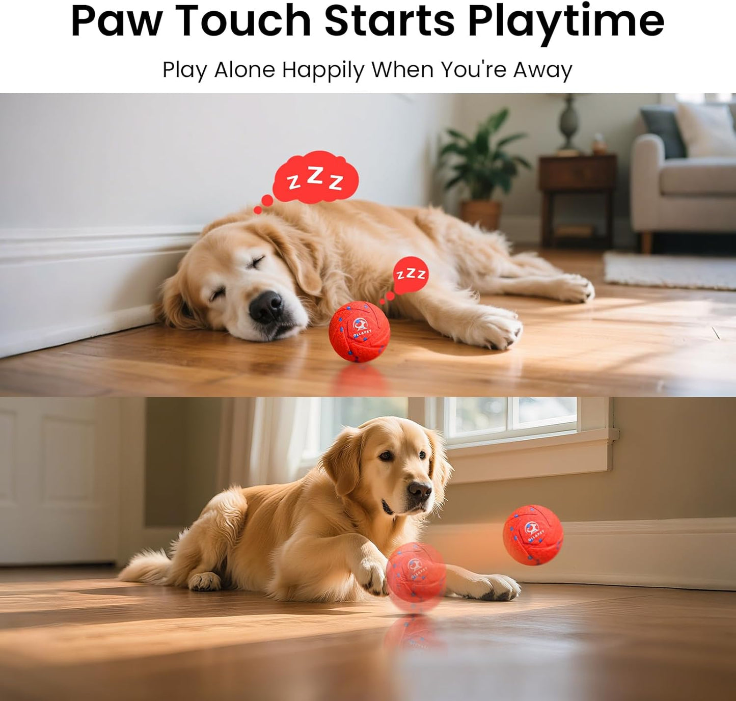 Smart Interactive Dog Ball - Auto Bouncing & Rolling, Chew-Resistant E-TPU Material, 3 Interactive Modes, IPX7 Waterproof, Smart Chase Pet Toy Ball for Medium and Large Dogs (Red)
